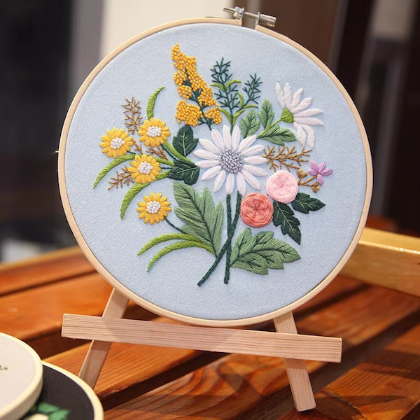 Close-up of fine monogram embroidery showing individual thread stitches